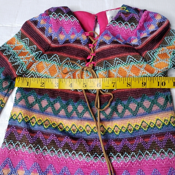 Rare Editions Dress Multicolor Chevron Print Lined Bell Sleeves Girl's Size 5 - Picture 7 of 14